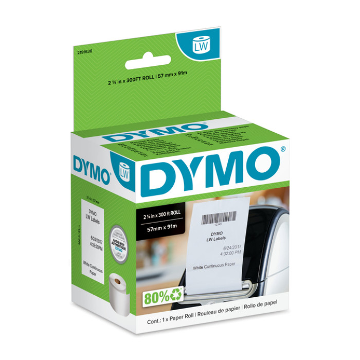 Papierrol Dymo LabelWriter doorlopend 57mmx91m 1 rol wit