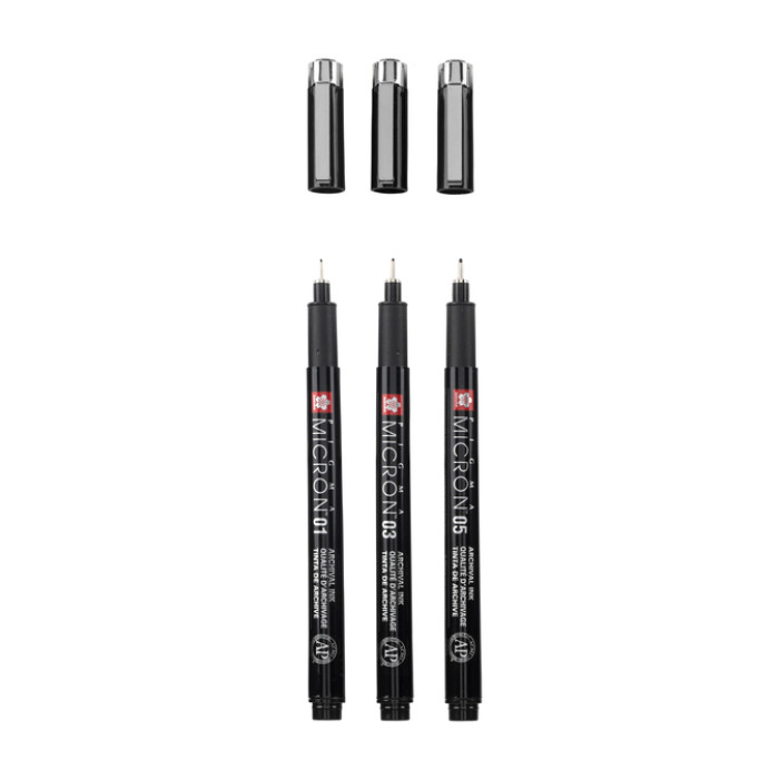 Fineliner Sakura Pigma Micron Black Edition set à 3 breedtes + gratis etui