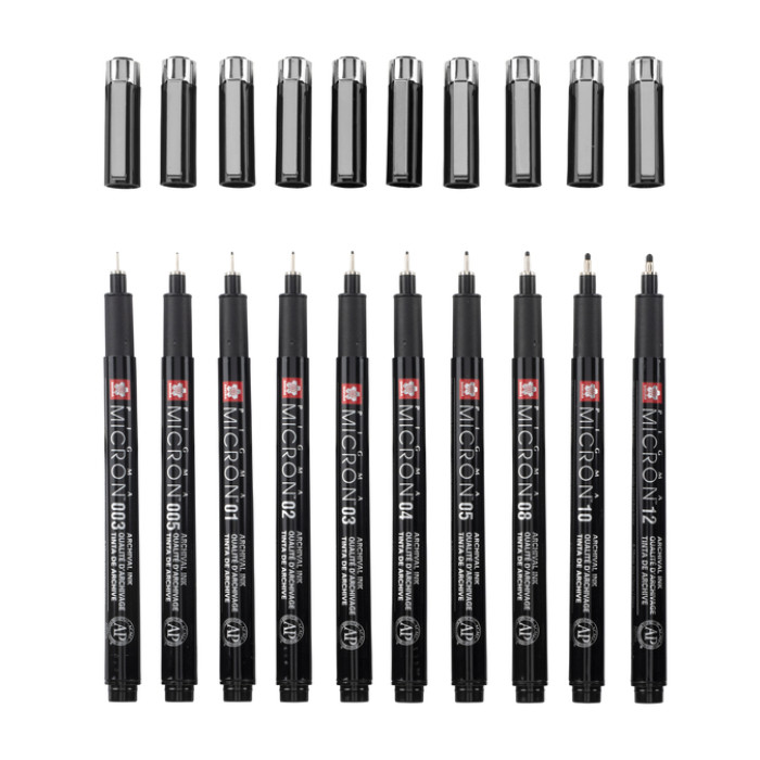 Fineliner Sakura Pigma Micron Black Edition set à 10 breedtes + gratis etui