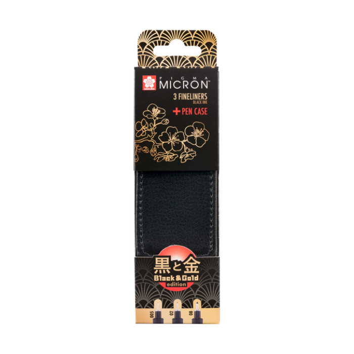 Fineliner Sakura Pigma Micron Black & Gold Edition set à 3 breedtes + gratis etui