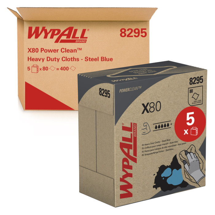Poetsdoek WypAll X80 Powerclean 42,6x21,2cm 5x80vel pop-up blauw 8295