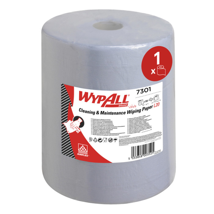 Poetsrol WypAll L20 2-laags 32,5cmx190m 500 vel blauw 7301