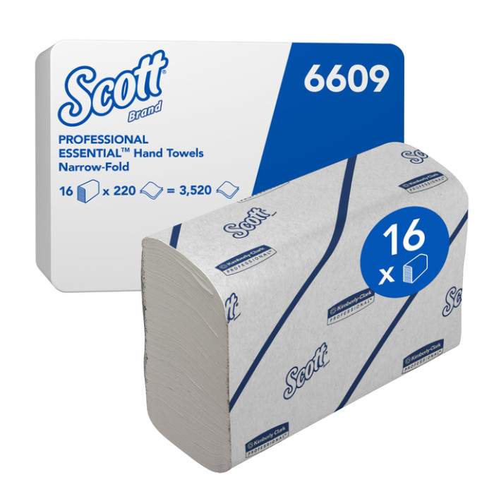 Handdoek Scott i-vouw 2-laags 21,2x18,6cm 16x220stuks wit 6609