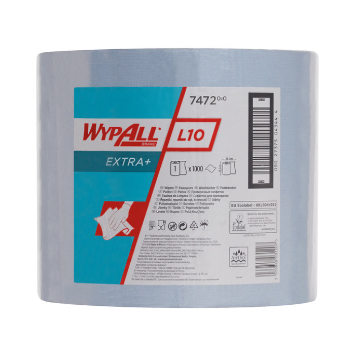 Poetsrol WypAll L10 EXTRA 1-laags 23,5cmx380m 1000 vel blauw 7472