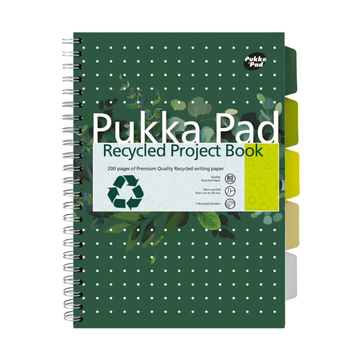 Projectboek Pukka Pad Recycled A4 lijn 5-tabs 4-gaats 200 pagina's 80gr groen