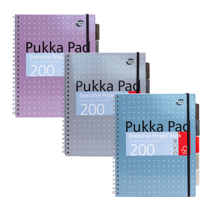 Projectboek Pukka Pad Metallic Executive A4 lijn 5-tabs 4-gaats 200 pagina's 80gr assorti