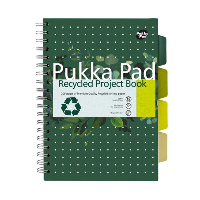 Projectboek Pukka Pad Recycled B5 lijn 4-tabs 200 pagina's 80gr groen