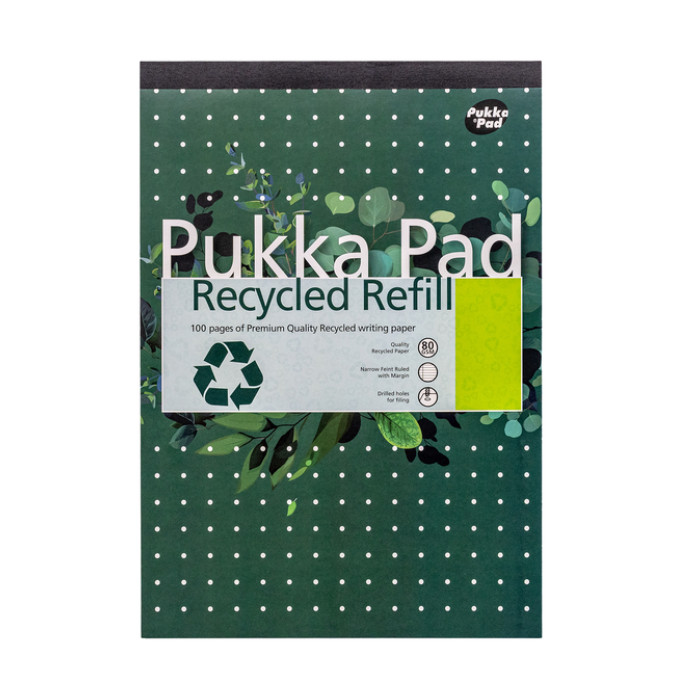 Schrijfblok Pukka Pad Recycled A4 lijn 4-gaats 100 vel 80gr