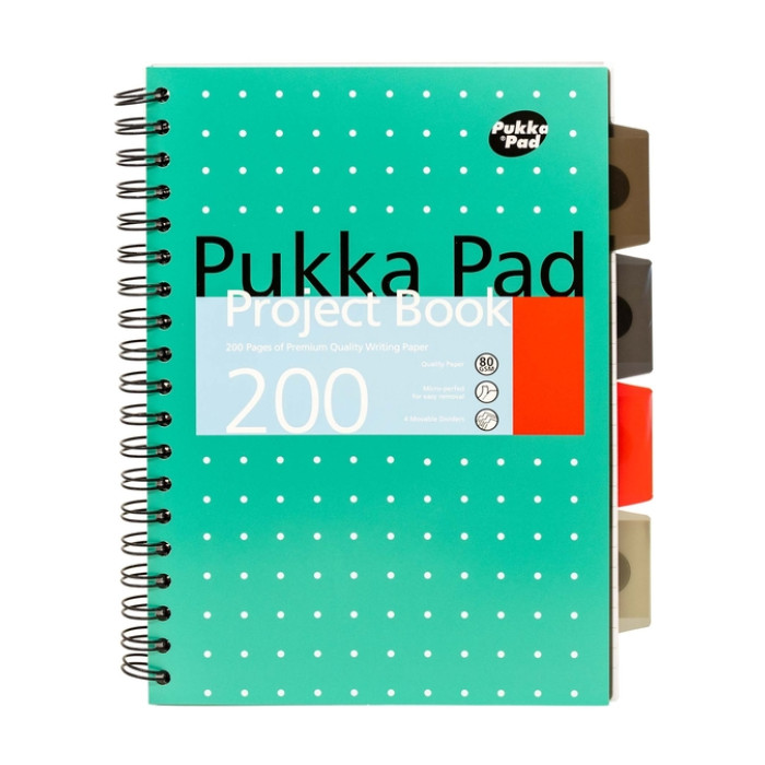 Projectboek Pukka Pad Metallic B5 lijn 4-tabs 200 pagina's 80gr groen