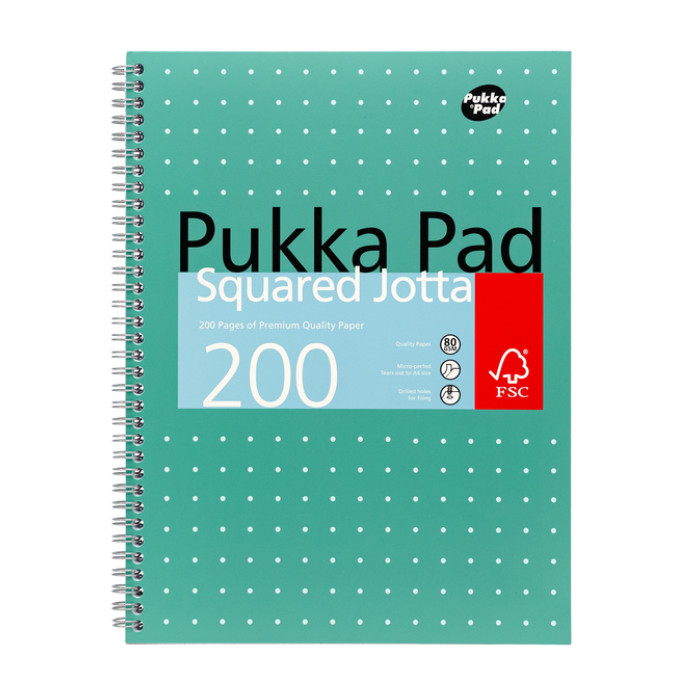 Collegeblok Pukka Pad Jotta A4 ruit 5x5mm 4-gaats 200 pagina's 80gr groen