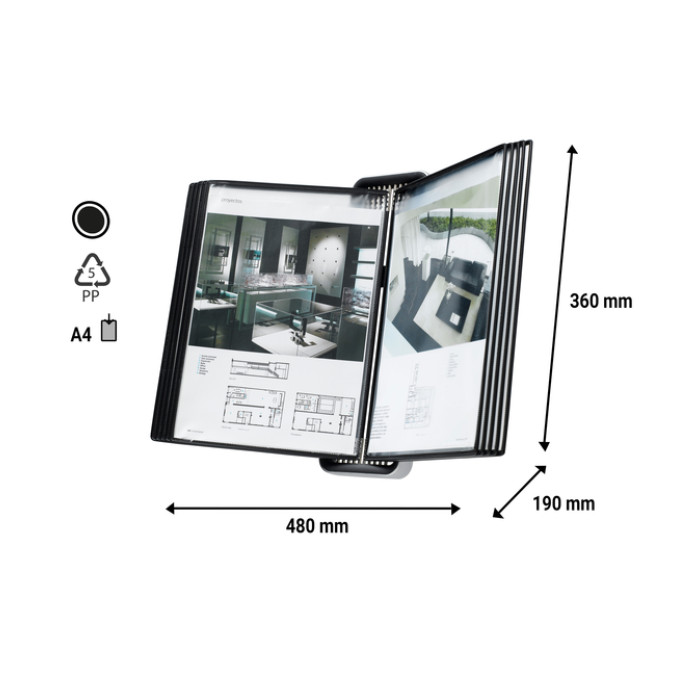 Zichtpanelensysteem wand Tarifold VEO A4 PP zwart