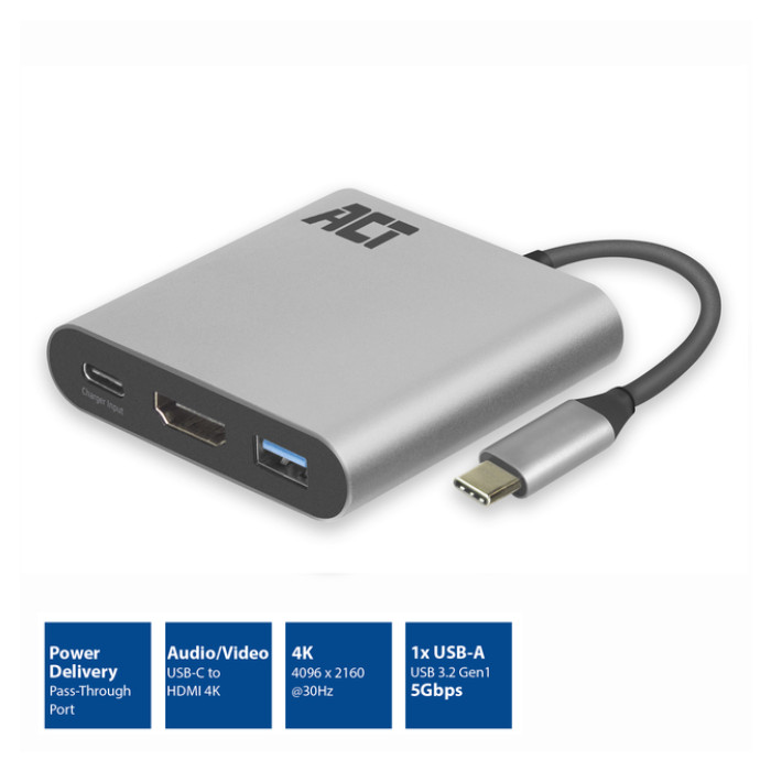 Adapter ACT USB-C multiport voor 1 HDMI monitor