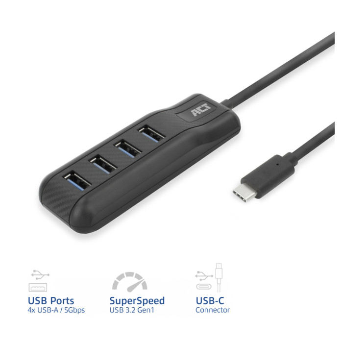 Hub ACT USB-C 3.0 4 poorts USB-A