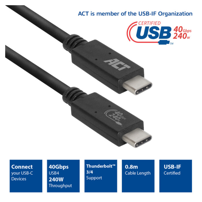 Kabel ACT USB4 40Gbps USB-C USB-IF