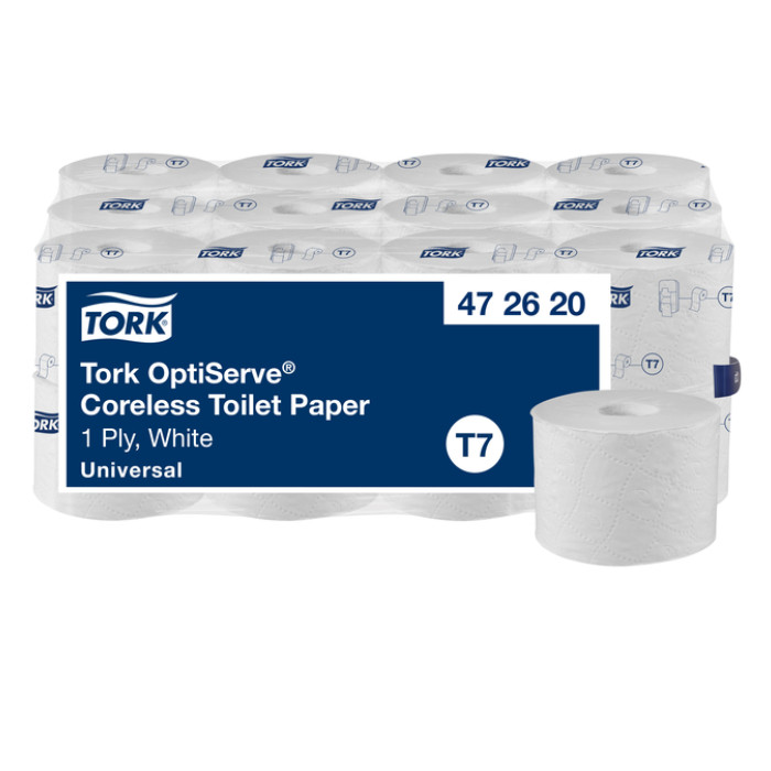 Toiletpapier Tork T7 Universal OptiServe Coreless 1-laags 144m wit 472620