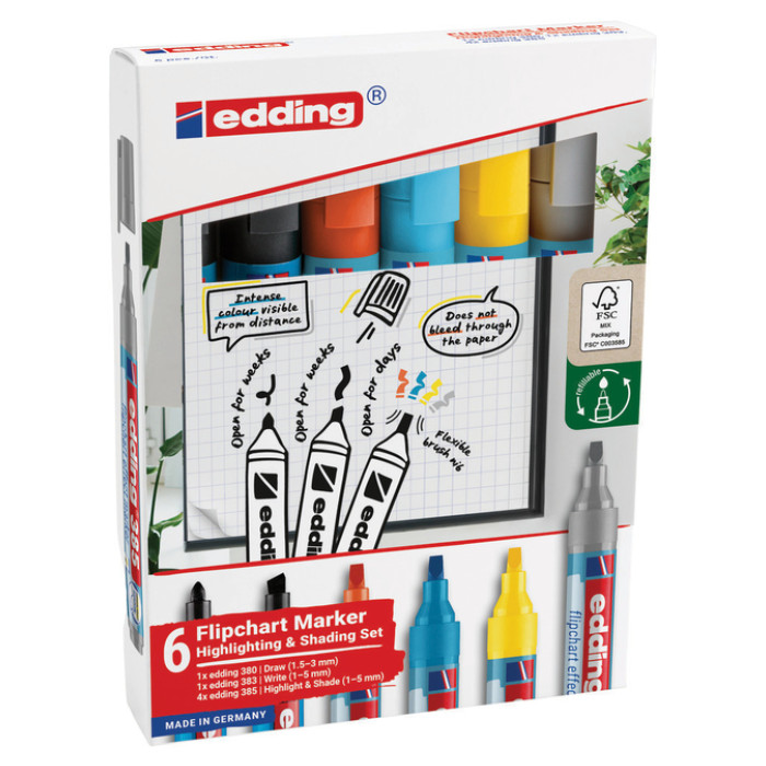 Viltstift edding 385 flipover en 380 - 383 6st ass