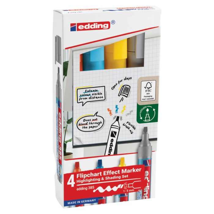 Viltstift edding 385 flipover penseel 4st assorti