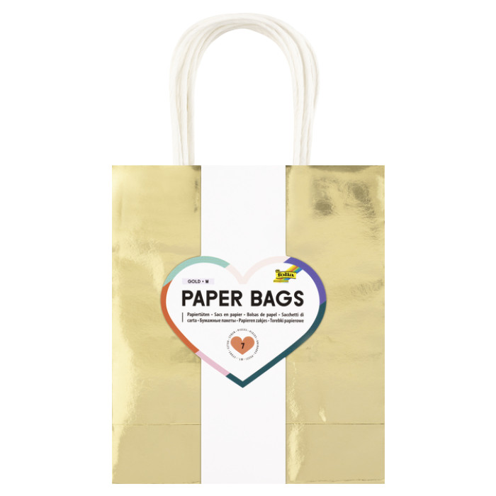 Cadeautas Folia goud kraft 18x21x8cm 7 stuks