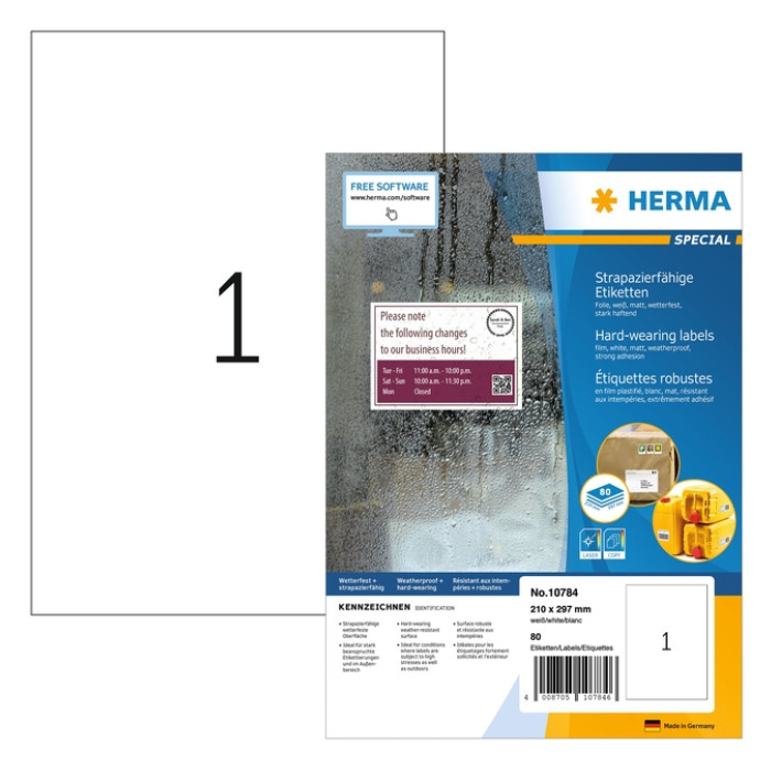 Etiket HERMA 10784 210x297mm weerbest wt 80st