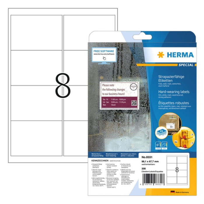 Etiket HERMA 8331 99.1x67.7mm weerbestendig wit 200 etiketten