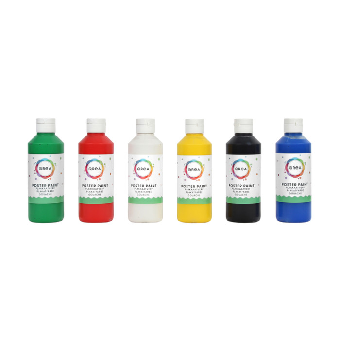 Plakkaatverf Qrea set à 6 standaard kleuren 250ml