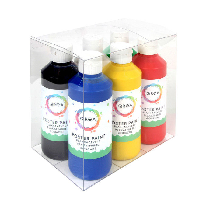 Plakkaatverf Qrea set à 6 standaard kleuren 250ml
