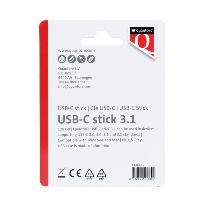 USB-stick Quantore USB-C 128GB 3.1 zilver