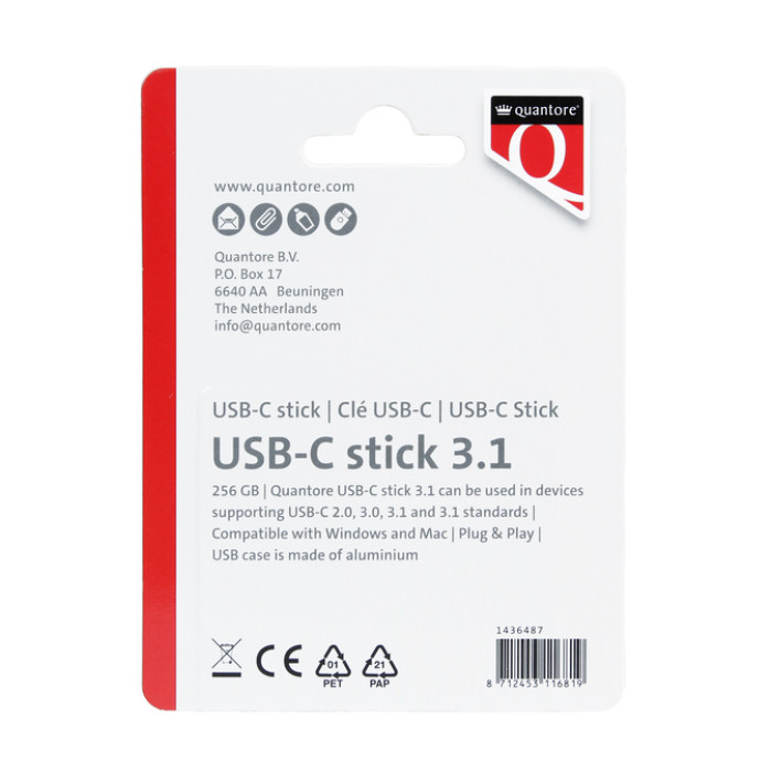 USB-stick Quantore USB-C 256GB 3.1 zilver