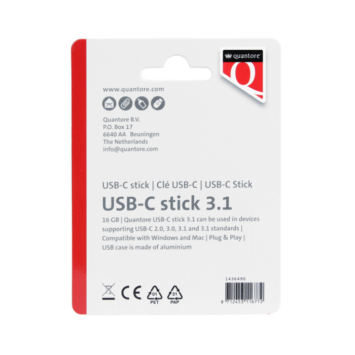 USB-stick Quantore USB-C 16GB 3.1 zilver