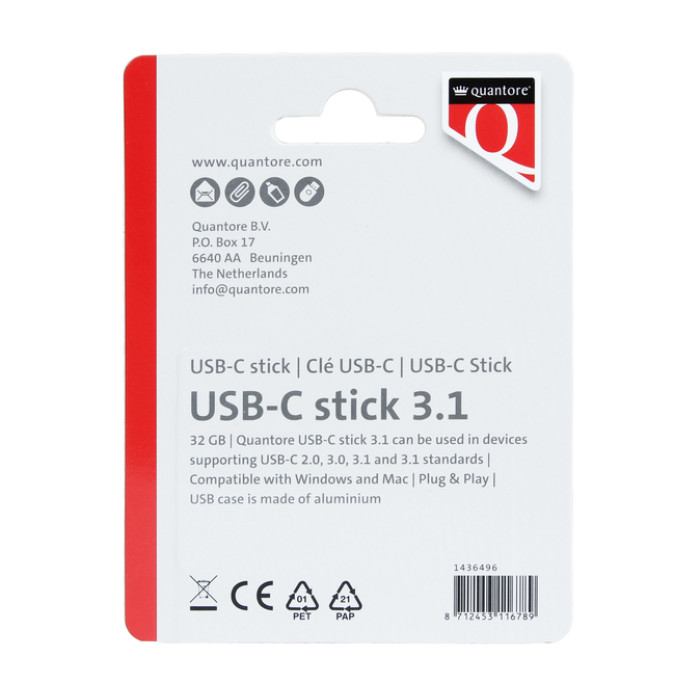 USB-stick Quantore USB-C 32GB 3.1 zilver