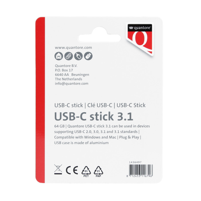 USB-stick Quantore USB-C 64GB 3.1 zilver