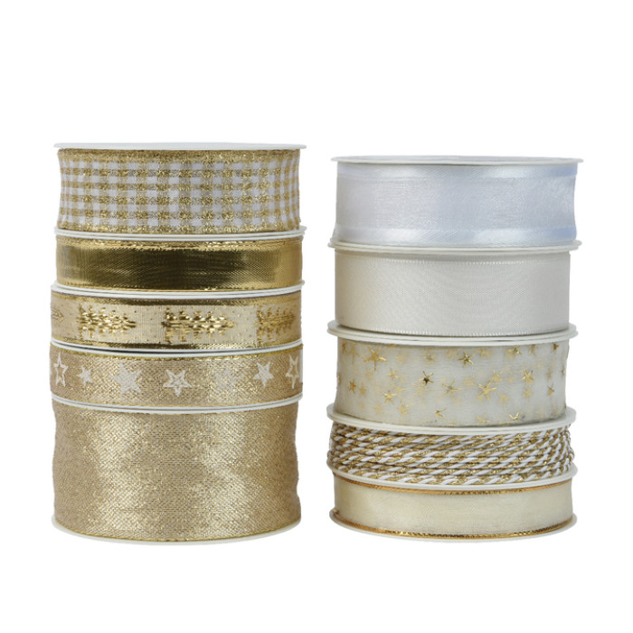 Cadeaulint Decoris polyester goud/parelmoer assorti
