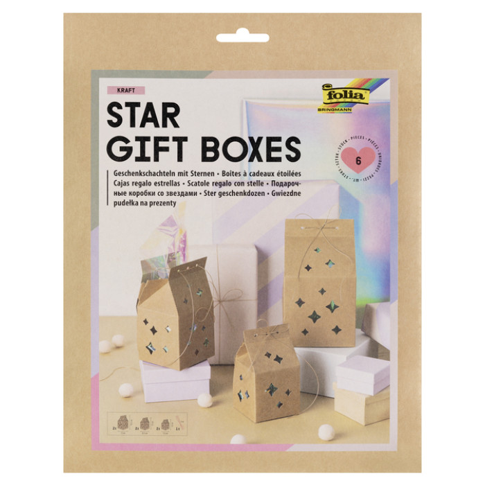 Giftbox Folia Star kraft set 6 stuks