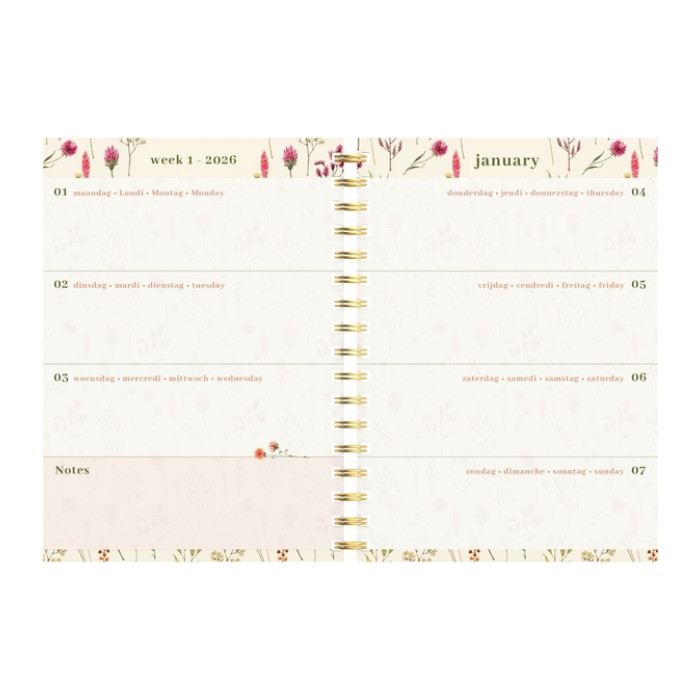 Agenda 2026 Lannoo Flowers bouquet 7d/2p roze