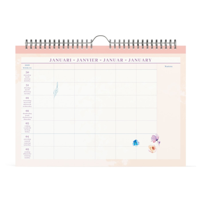 Familiekal 26 Lannoo  Flowers watercol 7d/1p lila