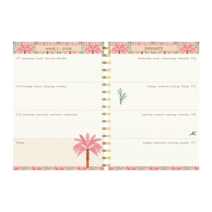 Agenda 2026 Lannoo 120x160 Exotic palms 7d/2p roze
