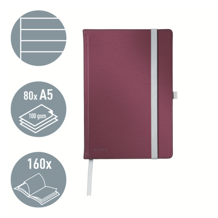 Notitieboek Leitz Style A5 lijn 160 pagina's rood