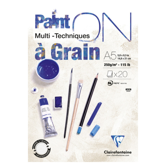 Tekenblok Clairefontaine Paint On A5 gekorreld 20 vel 250gr