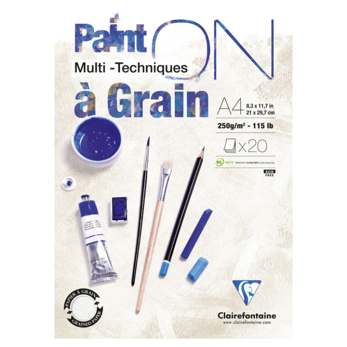 Tekenblok Clairefontaine Paint On A4 gekorreld 20 vel 250gr