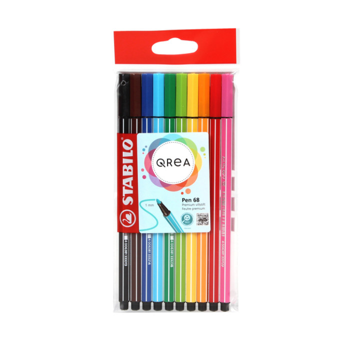 Viltstift STABILO Pen 68/10 Qrea  M 10st ass