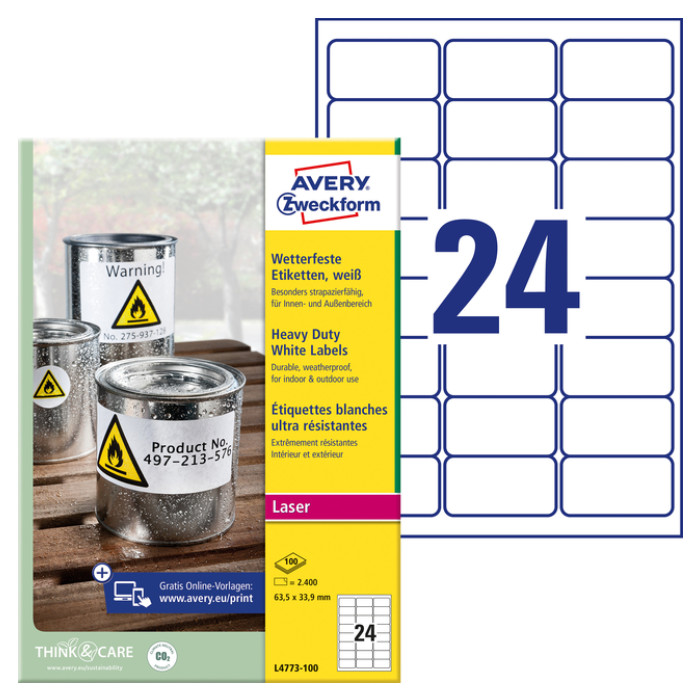 Etiket Avery Zweckform L4773-100 63.5x33.9 2400st