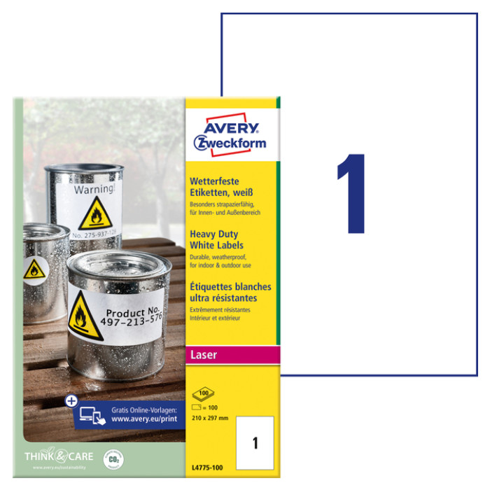 Etiket Avery Zweckform L4775-100 210x297mm 100st