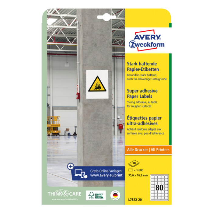 Etiket Avery Zweckform L7872-20 35.6x16.9mm 1600st