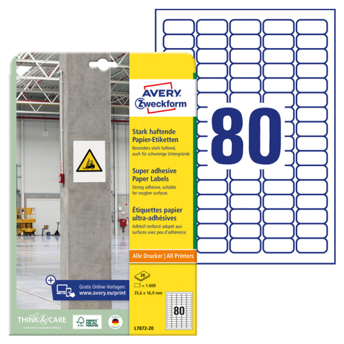 Etiket Avery Zweckform L7872-20 35.6x16.9mm 1600st