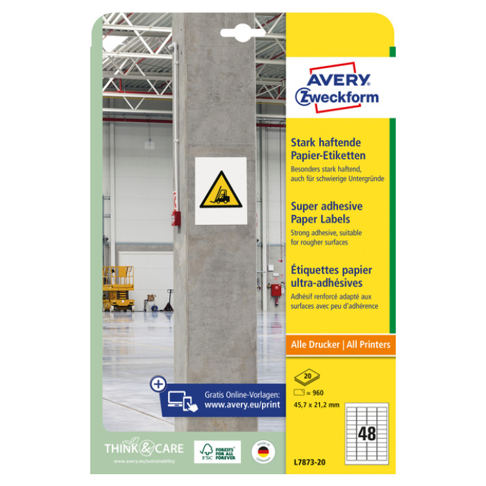 Etiket Avery Zweckform L7873-20 45.7x21.2mm 960st