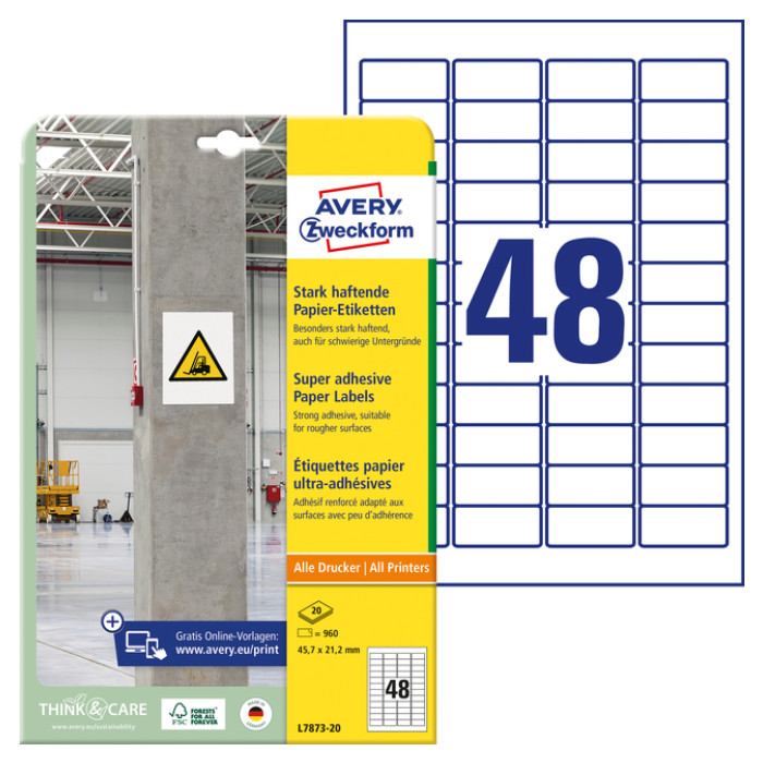 Etiket Avery Zweckform L7873-20 45.7x21.2mm 960st