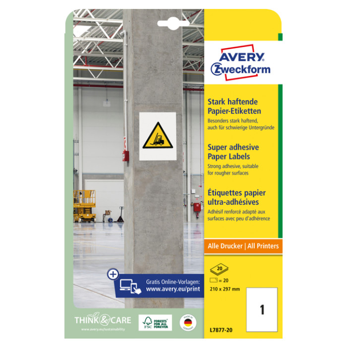 Etiket Avery Zweckform L7877-20 210x297mm 20st