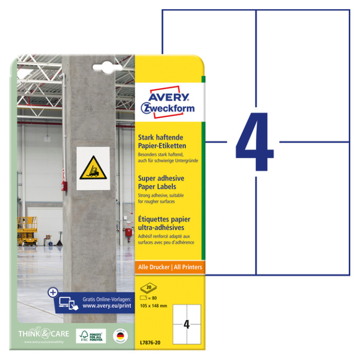 Etiket Avery Zweckform L7876-20 105x148mm 80st