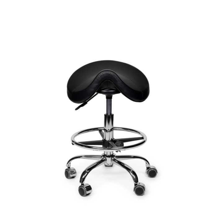 Premium zadelkruk zwart laag met voetring