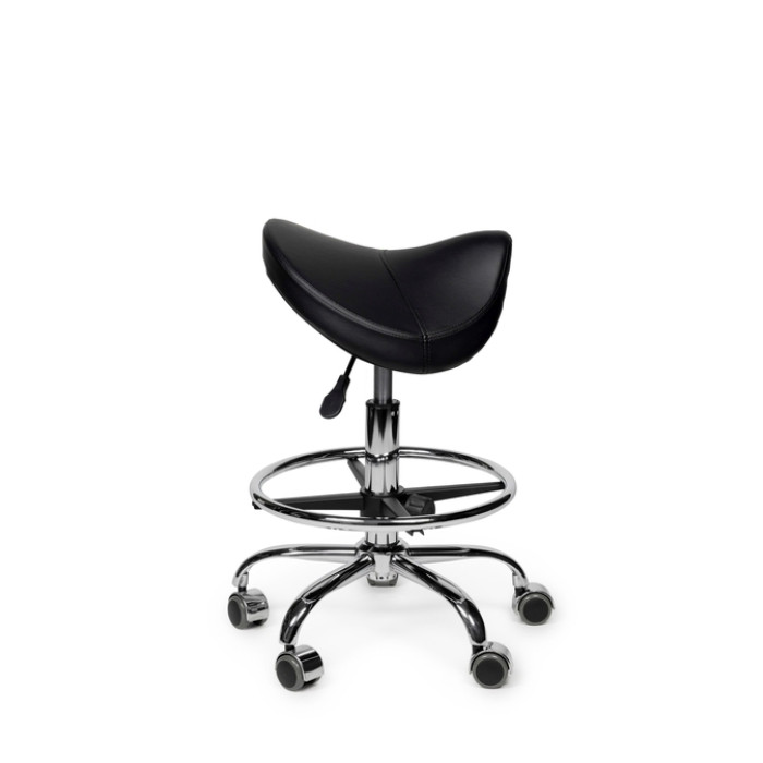 Premium zadelkruk zwart laag met voetring